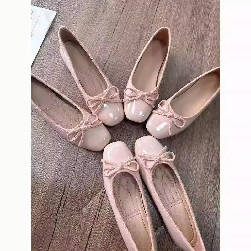 Women Shoes Formal - Damen-Ballettschuhe mit eckiger Zehenpartie und Schleife,