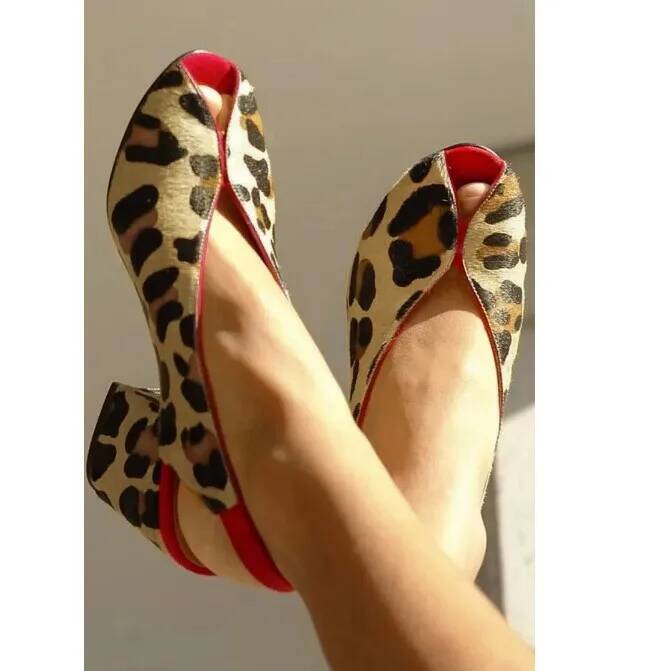 Peep Toe Heels - Leopardenmuster Peep-Toe Slingback Damensandalen mit Blockabsatz
