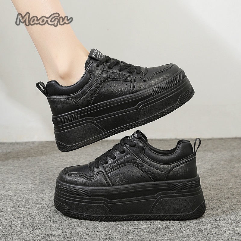Women Shoes Store - Höhenverstellbare Plateau-Sneaker für Damen, Weiße Schnürschuhe