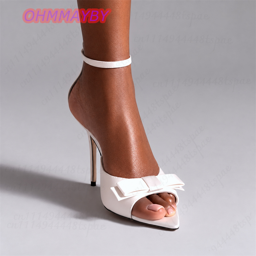 Kids Shoes Women - Damen-Sandalen mit weißer Schleife, spitzer Zehenpartie,