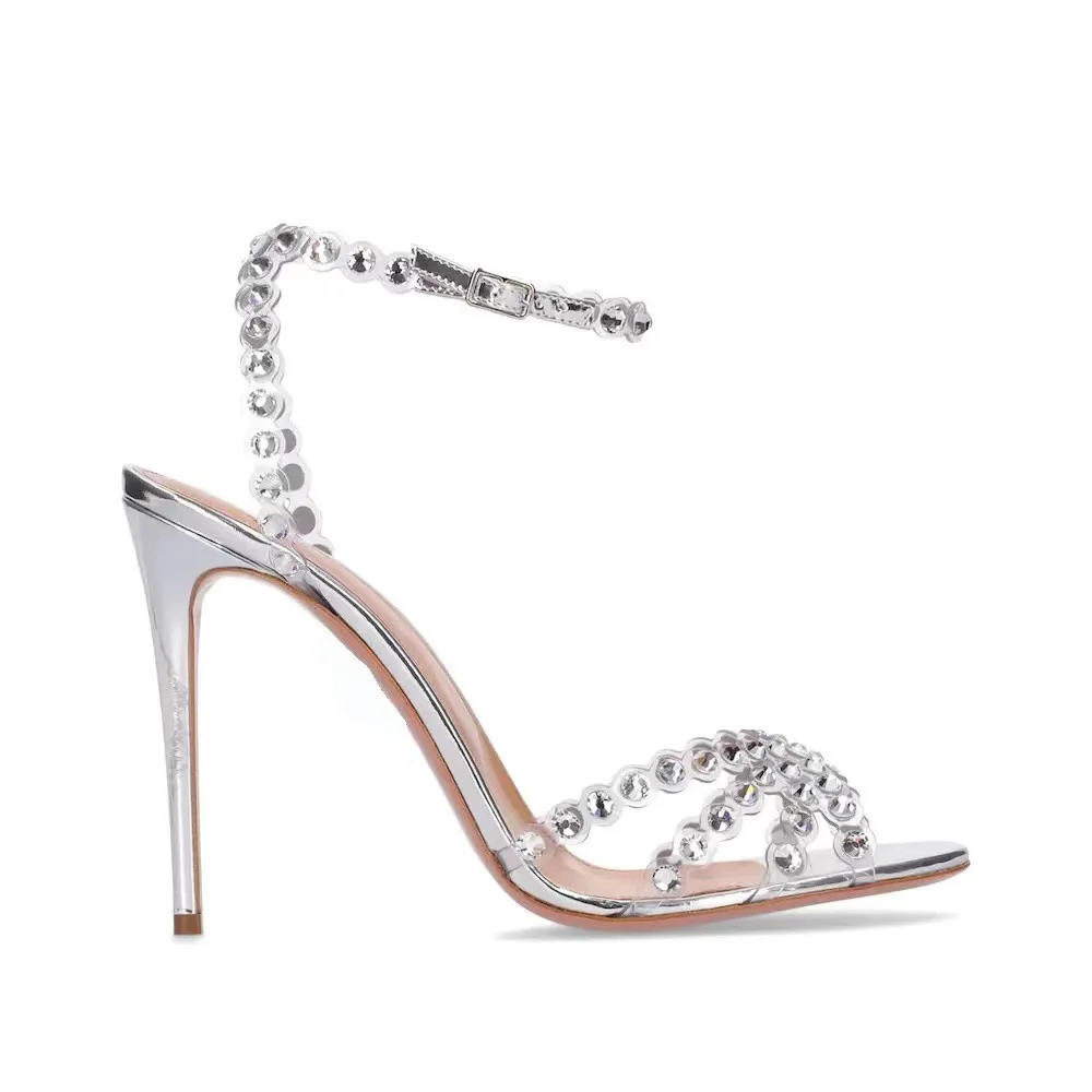 Peep Toe Heels - Elegante Übergrößen-Silber-Absatzschuhe: Jelly-Diamant-Sandalen mit Absatzerhöhung, Stilettos,