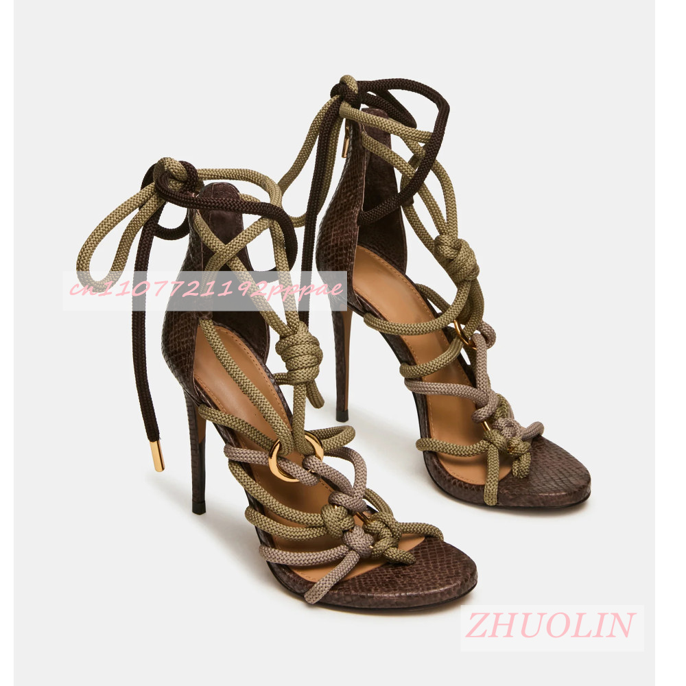 Kids Shoes Women - Retro Schlangenleder-Sandalen mit Dicken Seilriemen und