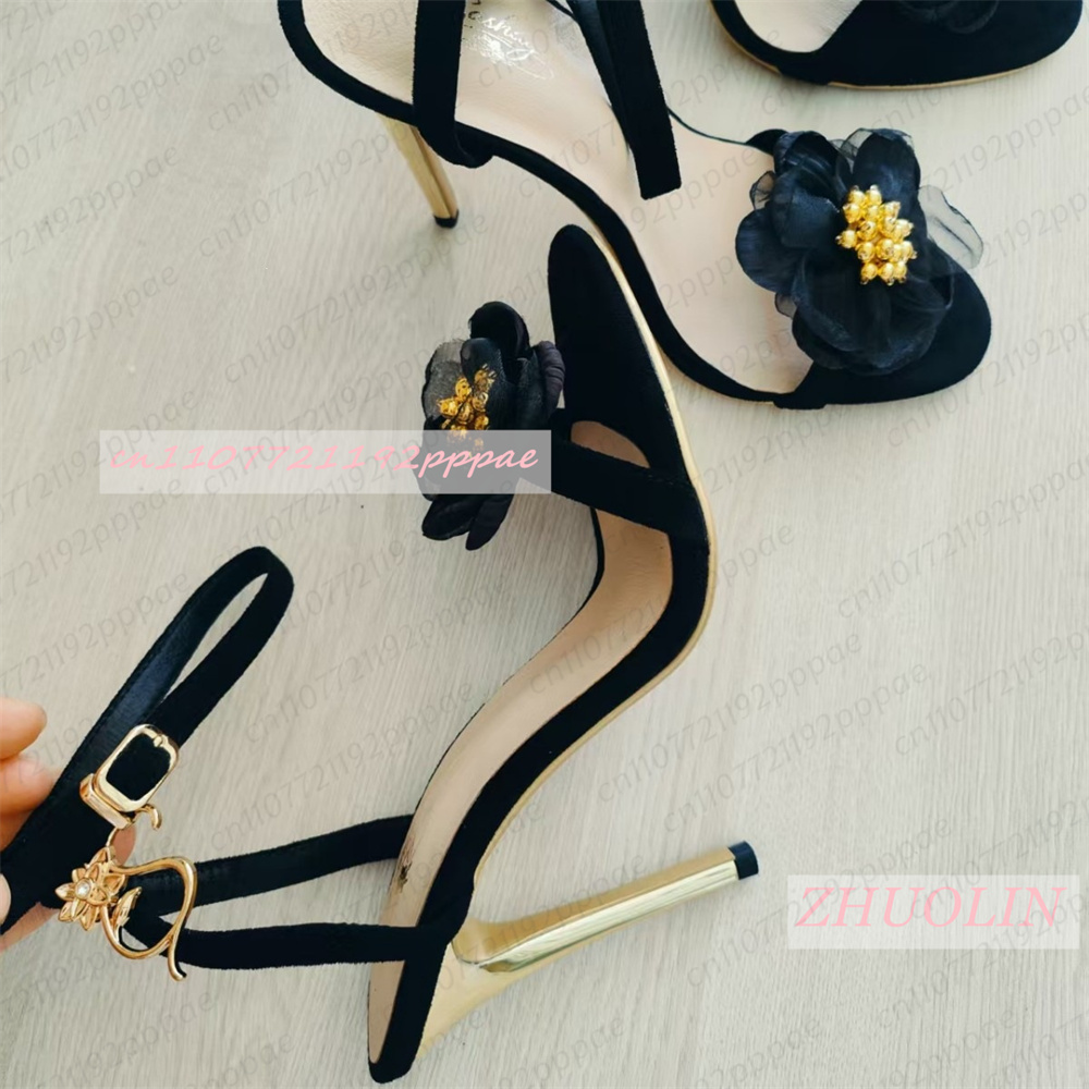 Schwarze Tüll-Blumen-Stiletto- – Kids Shoes Women Bewertung und Preis