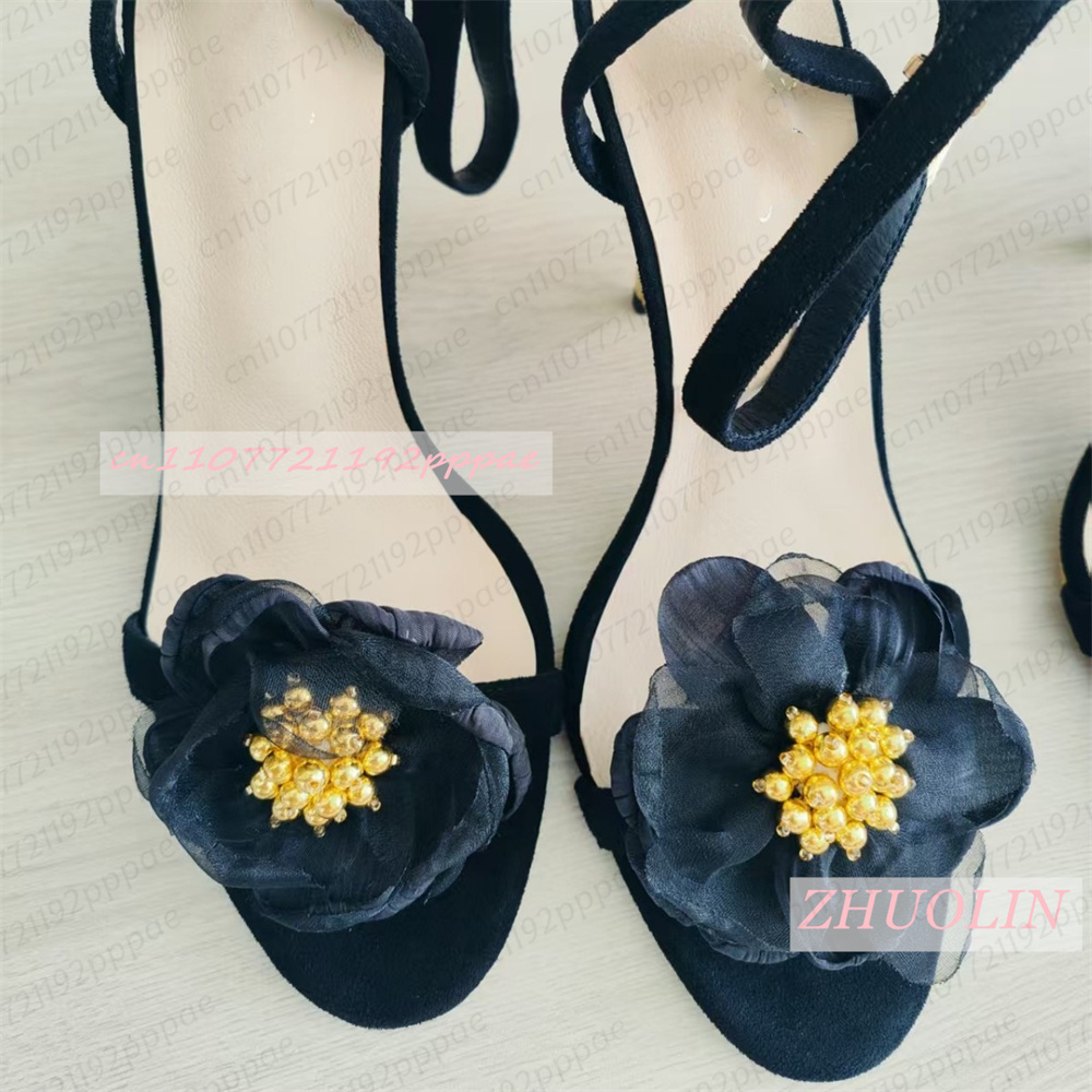 Schwarze Tüll-Blumen-Stiletto- – Kids Shoes Women Bewertung und Preis