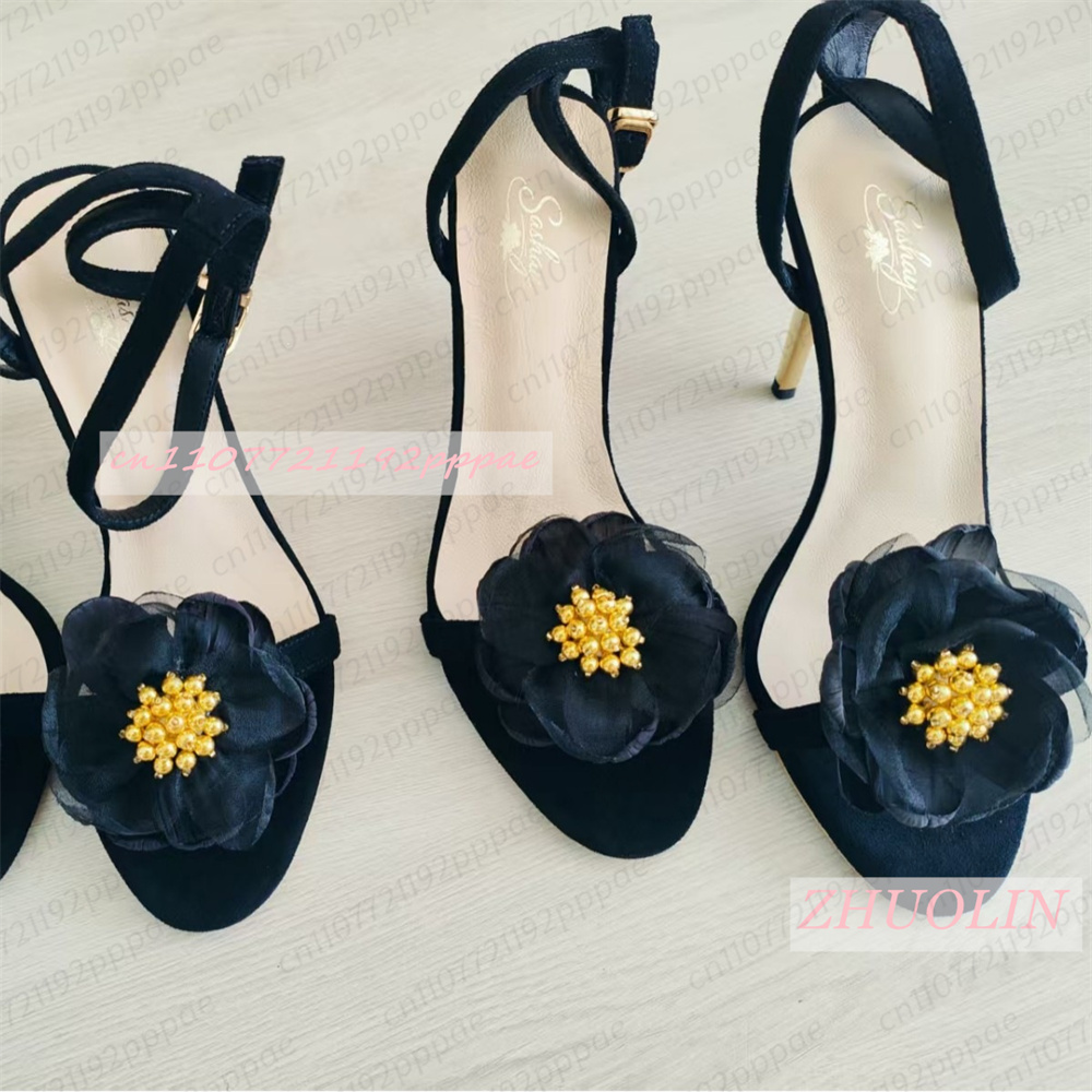 Schwarze Tüll-Blumen-Stiletto- – Kids Shoes Women Bewertung und Preis