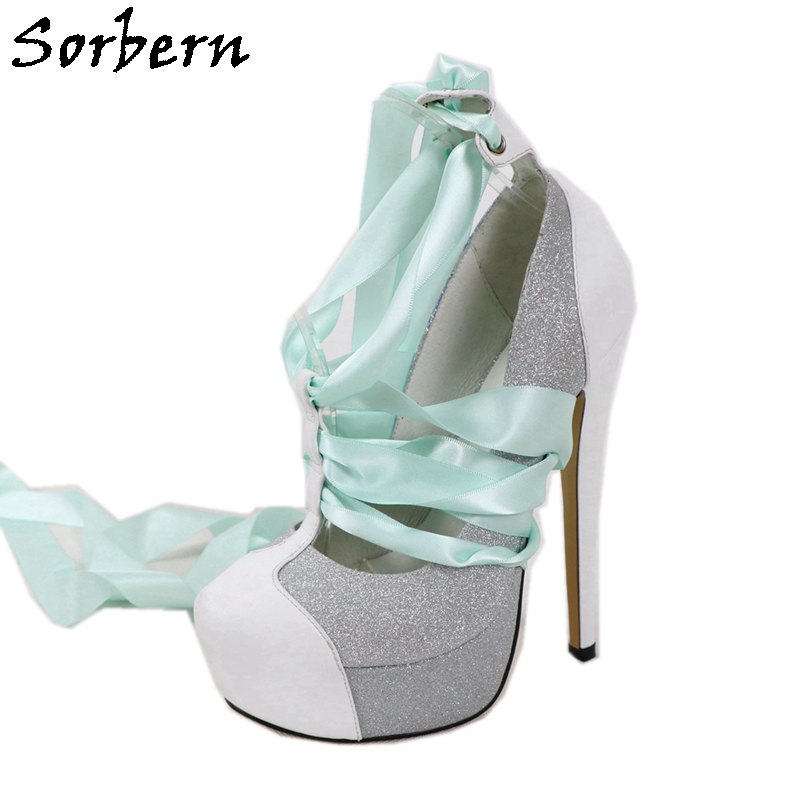 Sorbern Weiße Damen-Pumps aus  – Ribbon Tie Heel Bewertung und Preis