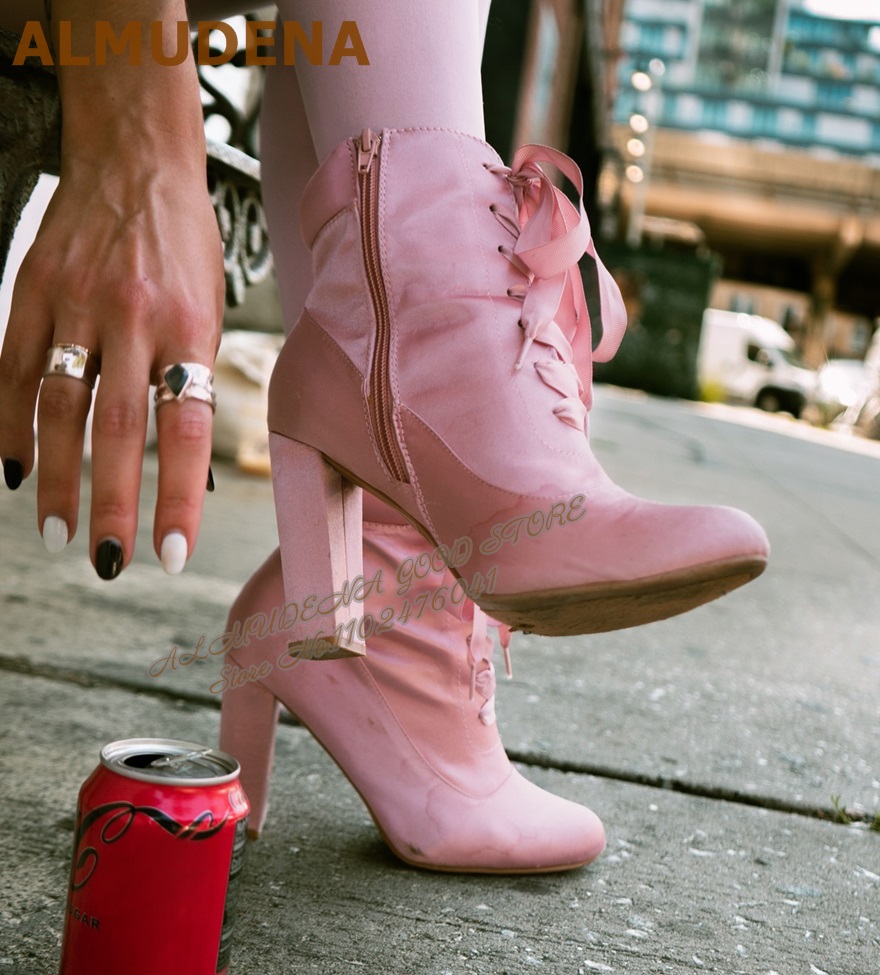 ALMUDENA Rosa Satin-Stiefelett – Ribbon Tie Heel Bewertung und Preis