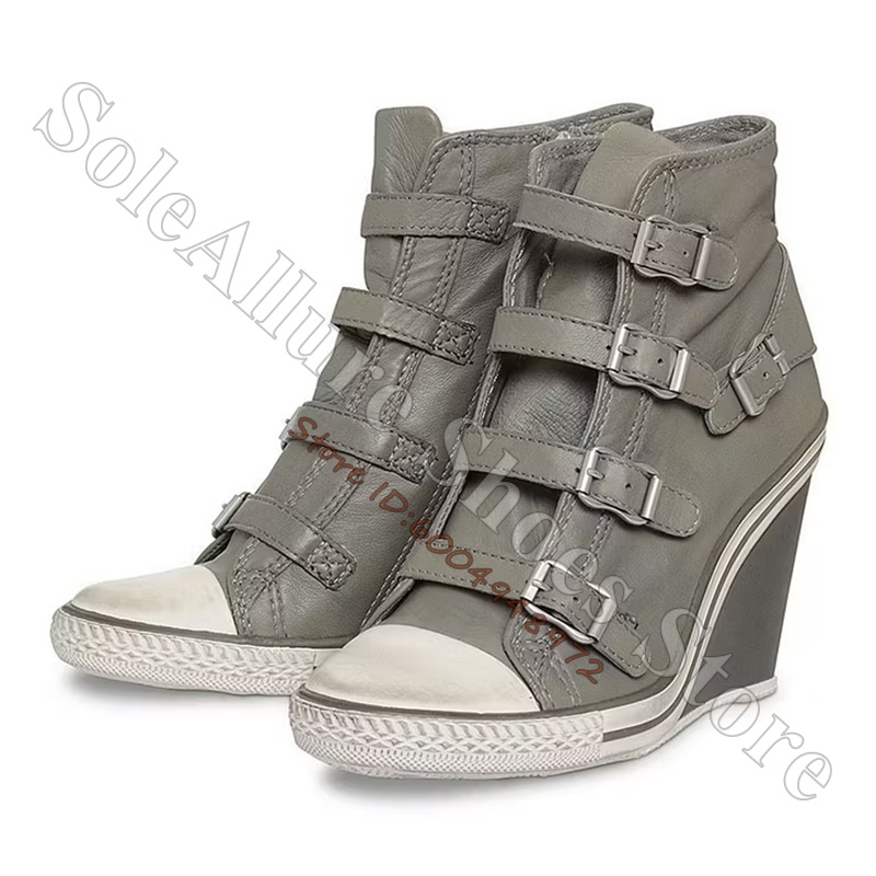 Graue High-Top-Keilabsatz-Snea – Women Shoes Store Bewertung und Preis