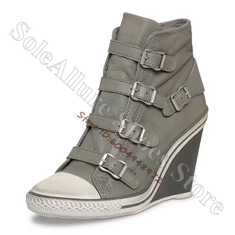 Graue High-Top-Keilabsatz-Snea – Women Shoes Store Bewertung und Preis